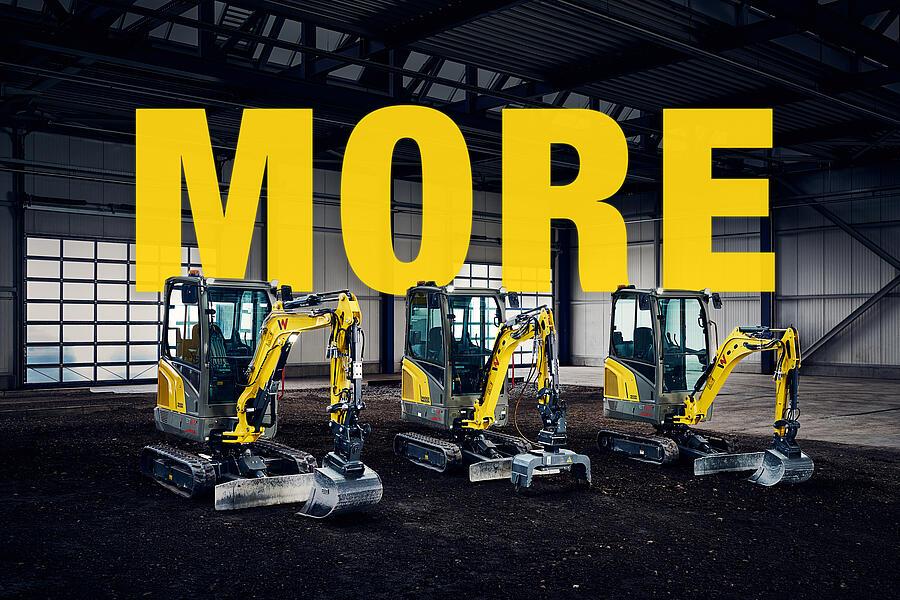 Wacker Neuson Minibagger ET18 ET20 ET25 als Minibagger-Serie in Halle mit Schriftzug MORE