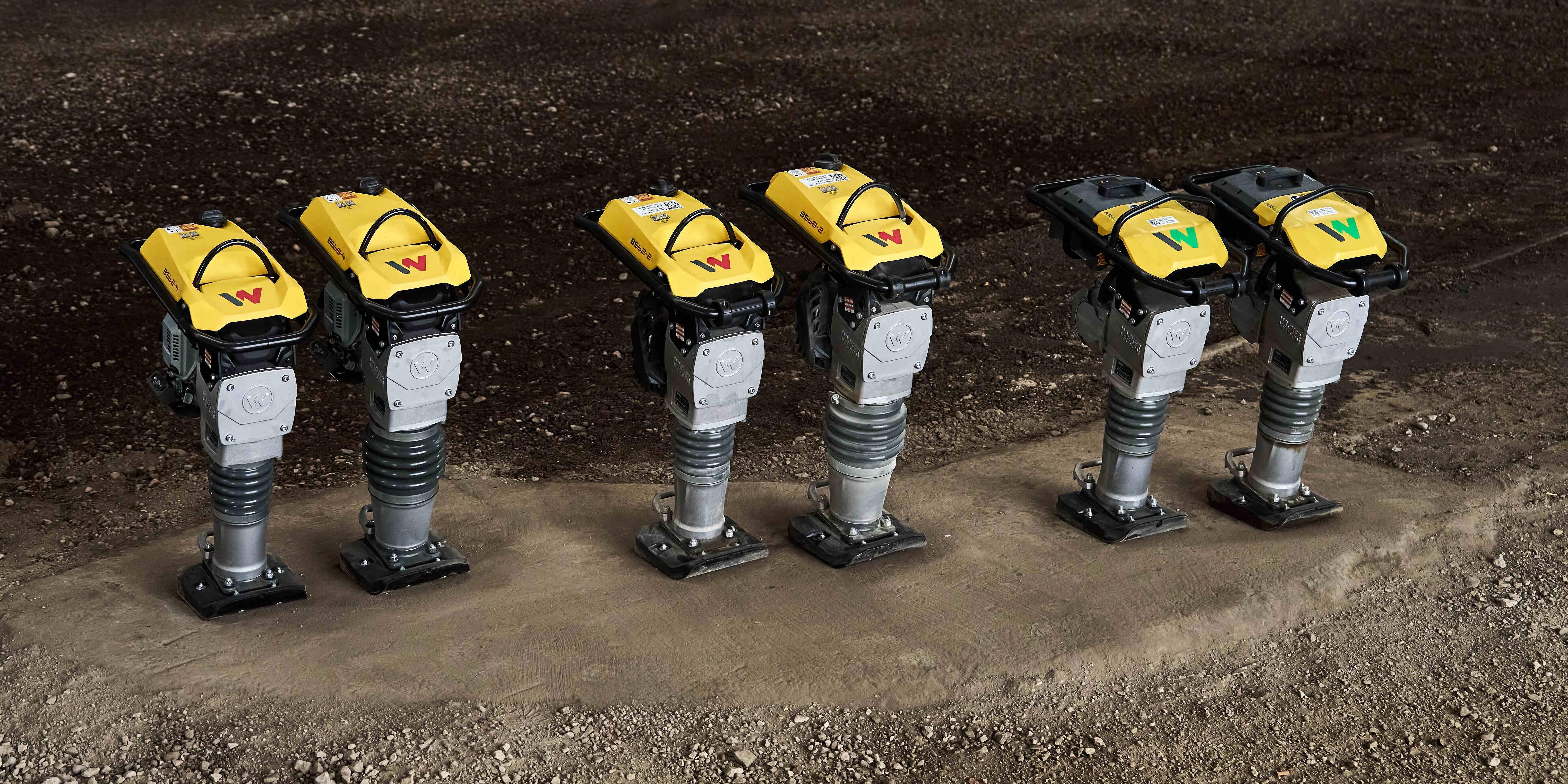 six rammers from Wacker Neuson parking in line