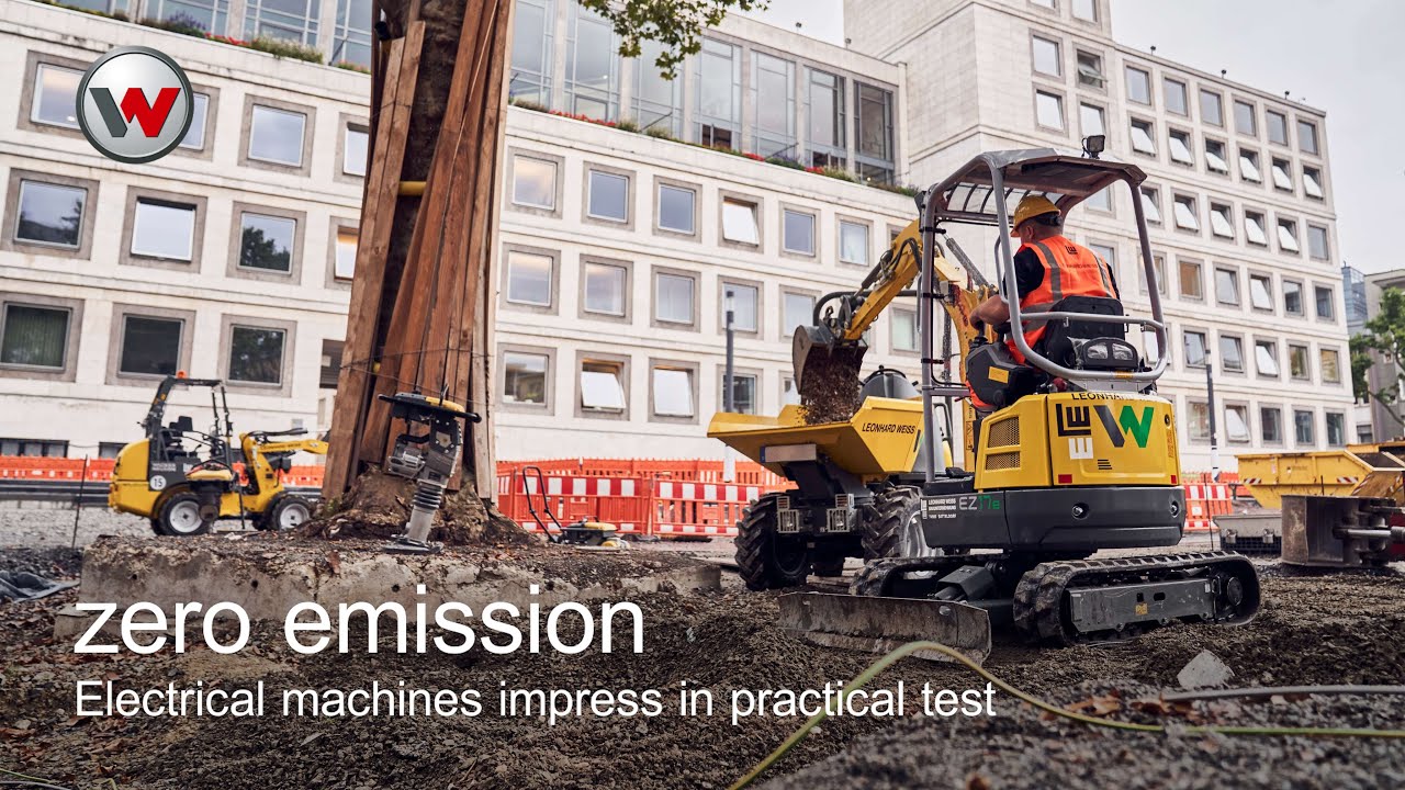 electric excavators and dumper at work at urban construction site in stuttgart germany